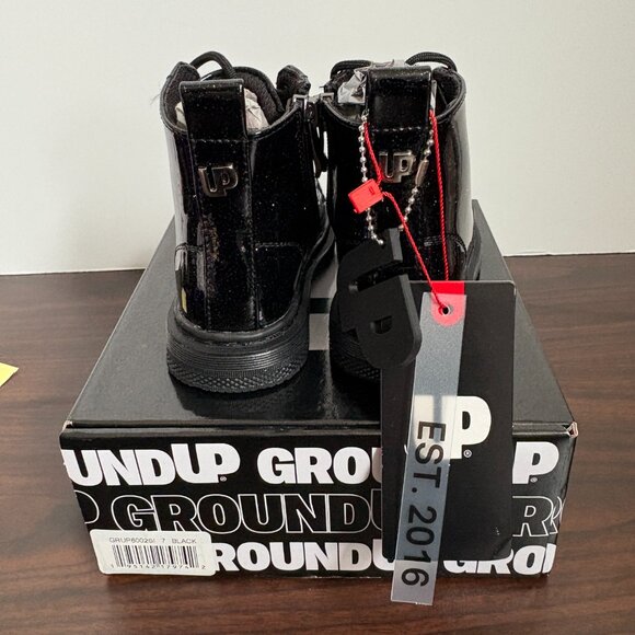 Ground Up Toddler Lace-Up Side Zipper Black Shiny Glitter Black Boots Size 7 New - Picture 3 of 8